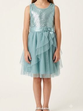 lilt Aqua Sequin Bodice Tulle Bow Dress-Size 6 Kids